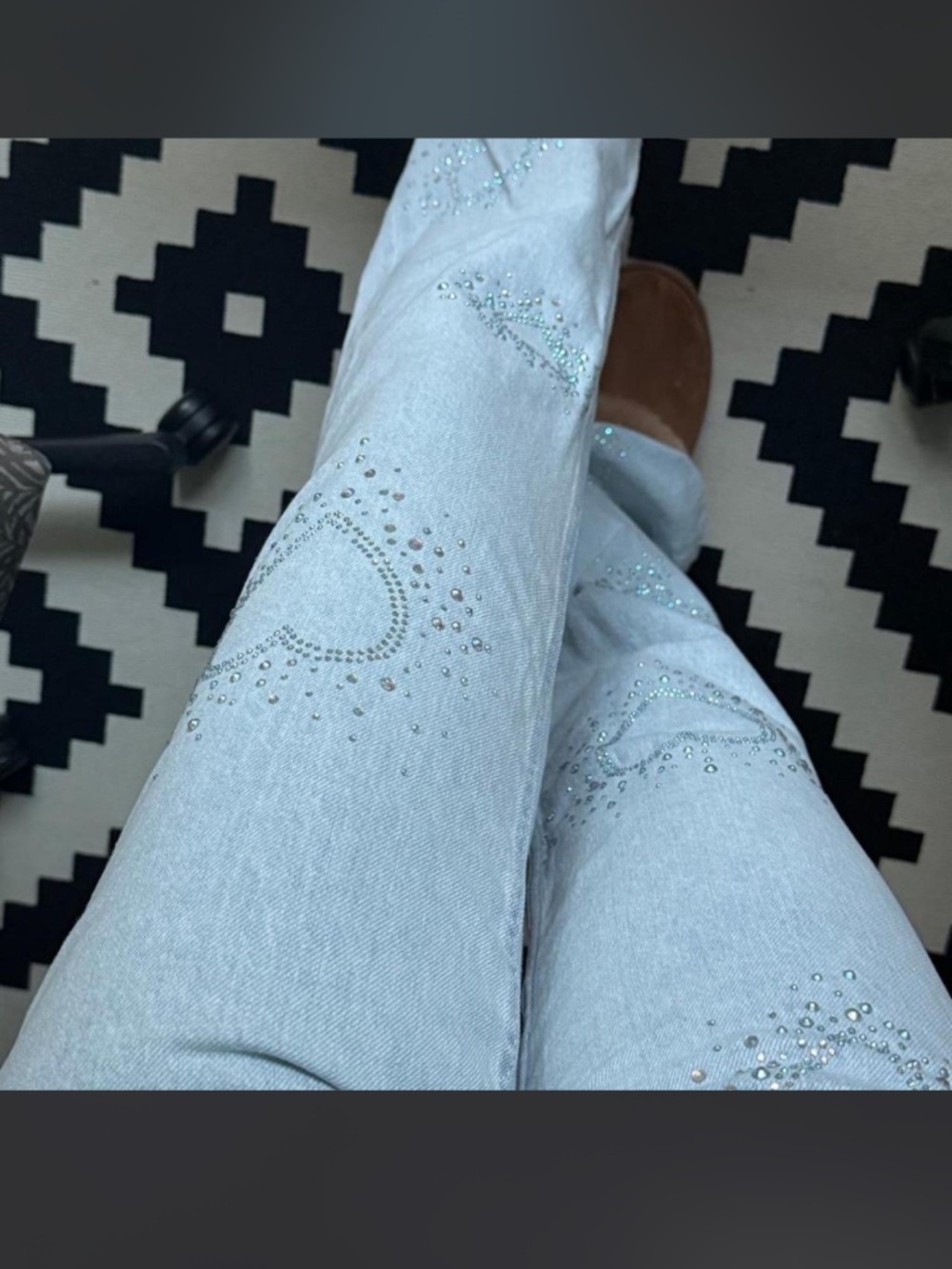 Bershka blue wide leg jeans with rhinestone details